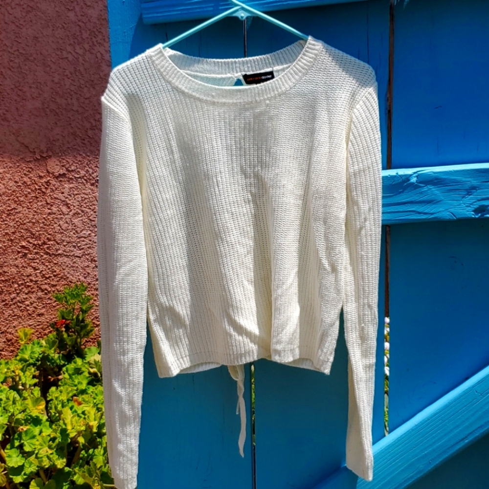 Off white Wool Cross back Long Sleeve top